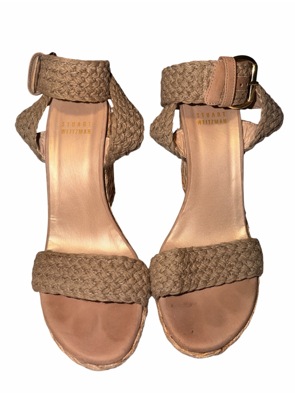 Stuart Weitzman Braided Tan Leather Ankle-Strap Sandals